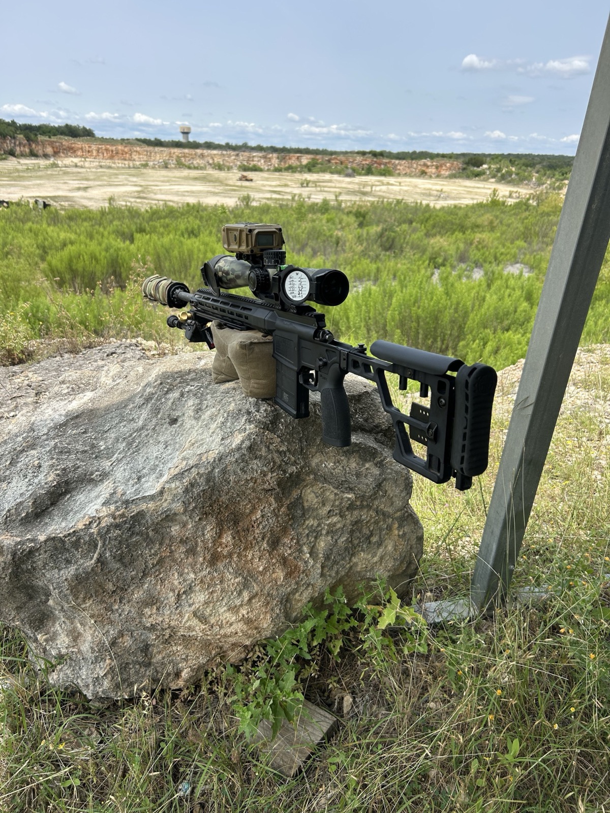 Precision rifle with optic set up on a 1,000-yard range near Houston