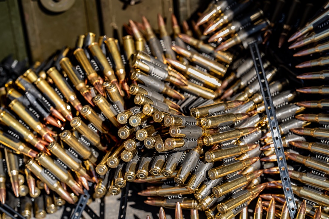 Belt-fed ammunition ready for the machine guns